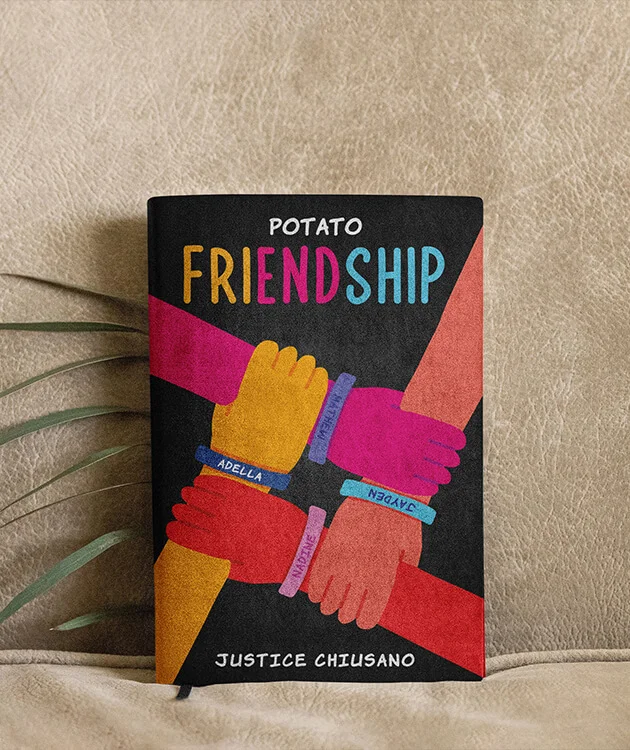 Potato Friendship by Justice Chiusano — colorful illustrated cover of four joined hands